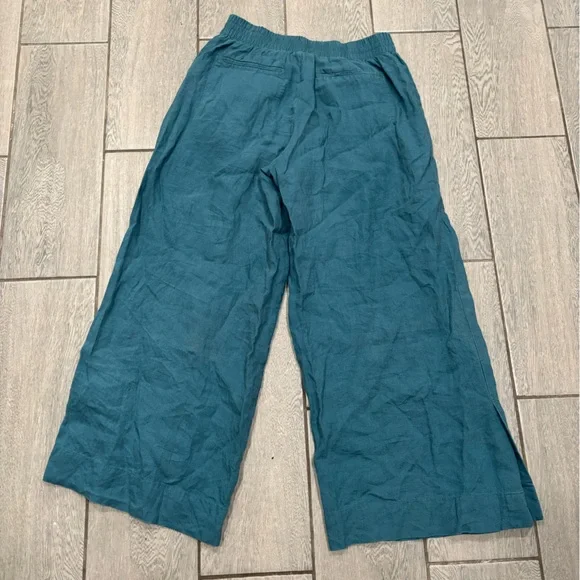 Athleta Playa Linen Borealis Green Wide Leg Crop Pants Size 8 Tall - Picture 10 of 10